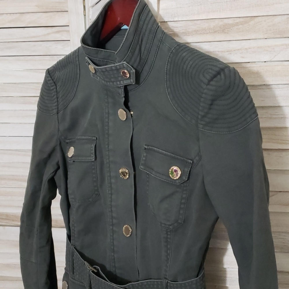 GUESS Army Green Coat w/Gold Buttons & Belt - Picture 4 of 8